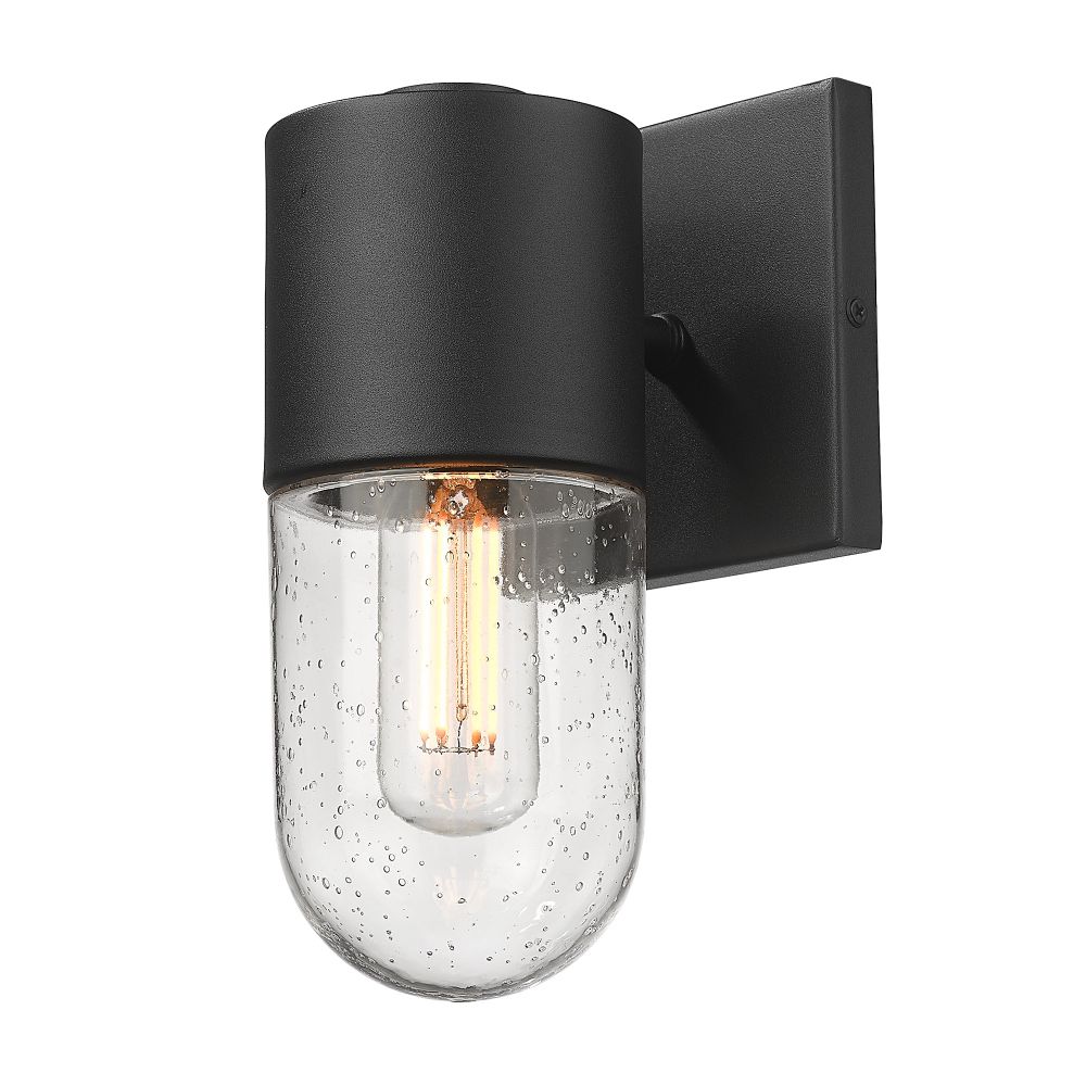 Golden Lighting 6080-OWS NB-SD Ezra 1 Light Wall Sconce - Outdoor in Natural Black with Seeded Glass Shade